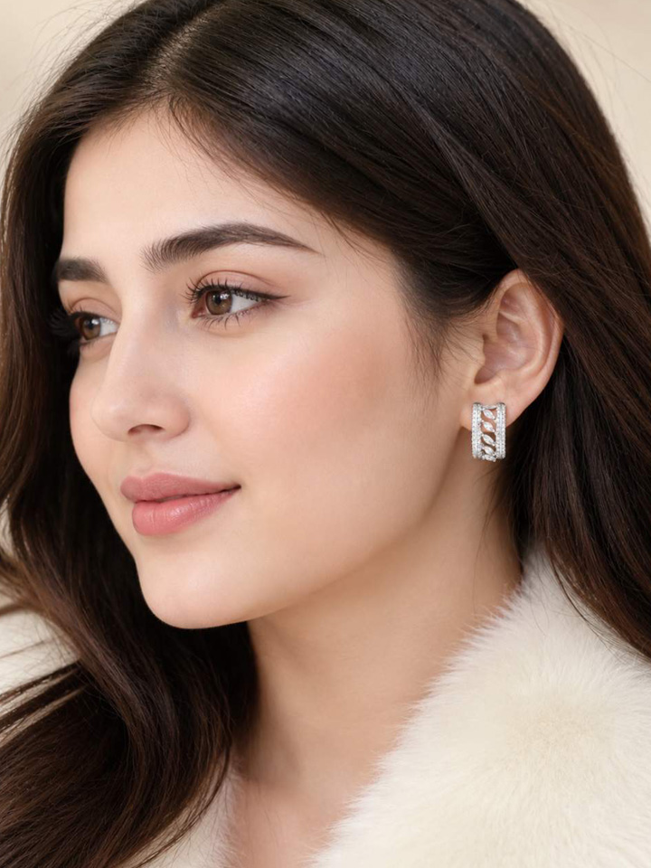 Silver Crystal Geometric Stud Earrings