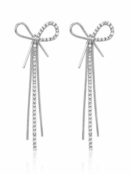 Crystal Bow Tassel Earrings
