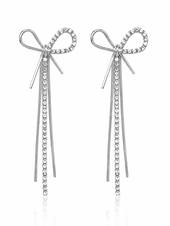 Crystal Bow Tassel Earrings