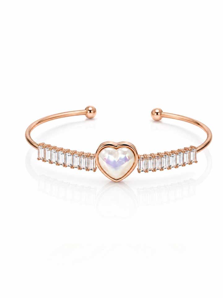 Pearl Heart Crystal Open Bangle