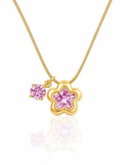 Pink Blossom Crystal Pendant Necklace