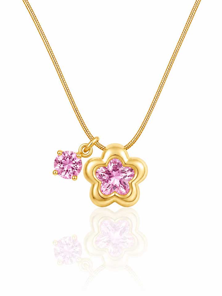 Pink Blossom Crystal Pendant Necklace